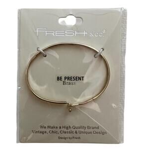 New Fresh & Co Gold Hook Bangle Bracelet  - “Be Present” Engraving